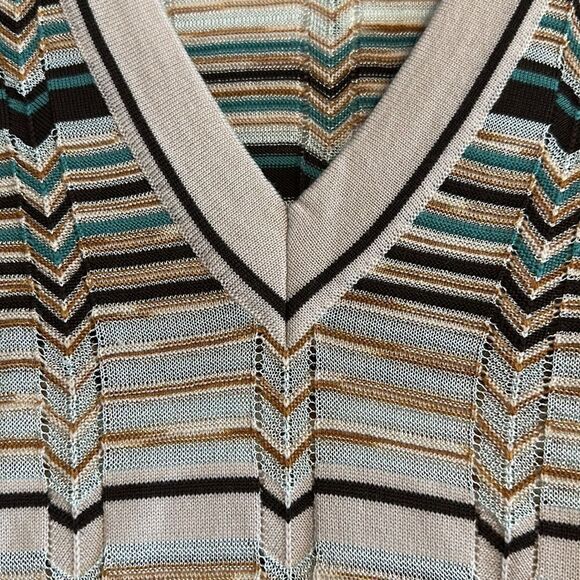 M Missoni Multicolor Knitted V-Neck Long Sleeve Wool Blend Striped Dress - Picture 6 of 8